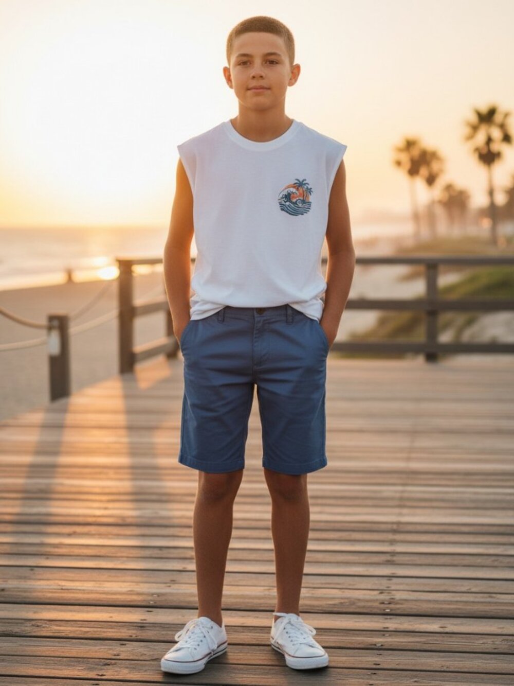 Wonder Nation Chino Shorts Boys Size 16 Blue Excellent Stretch Flat Front